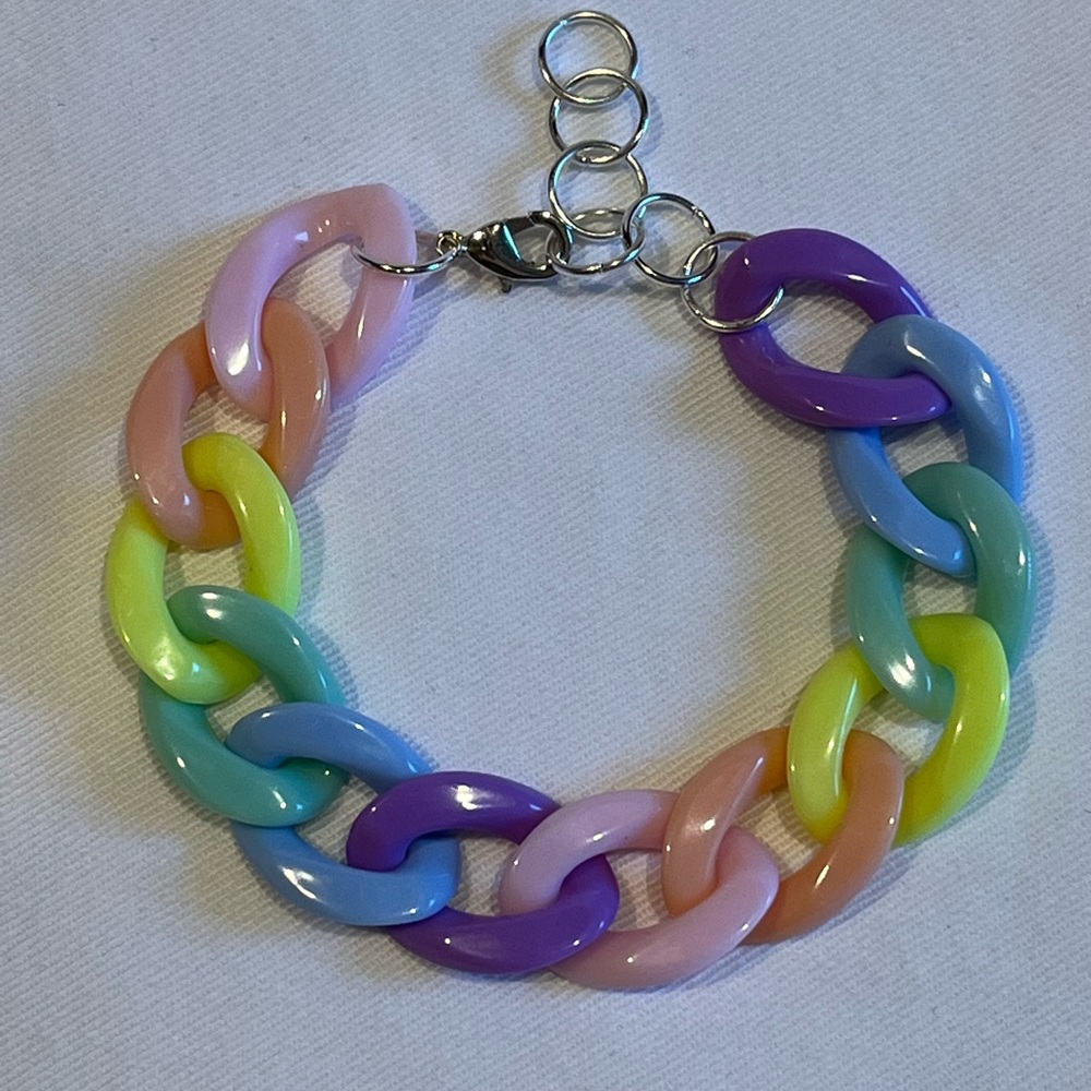 Pastel Rainbow Plastic Chain Bracelet